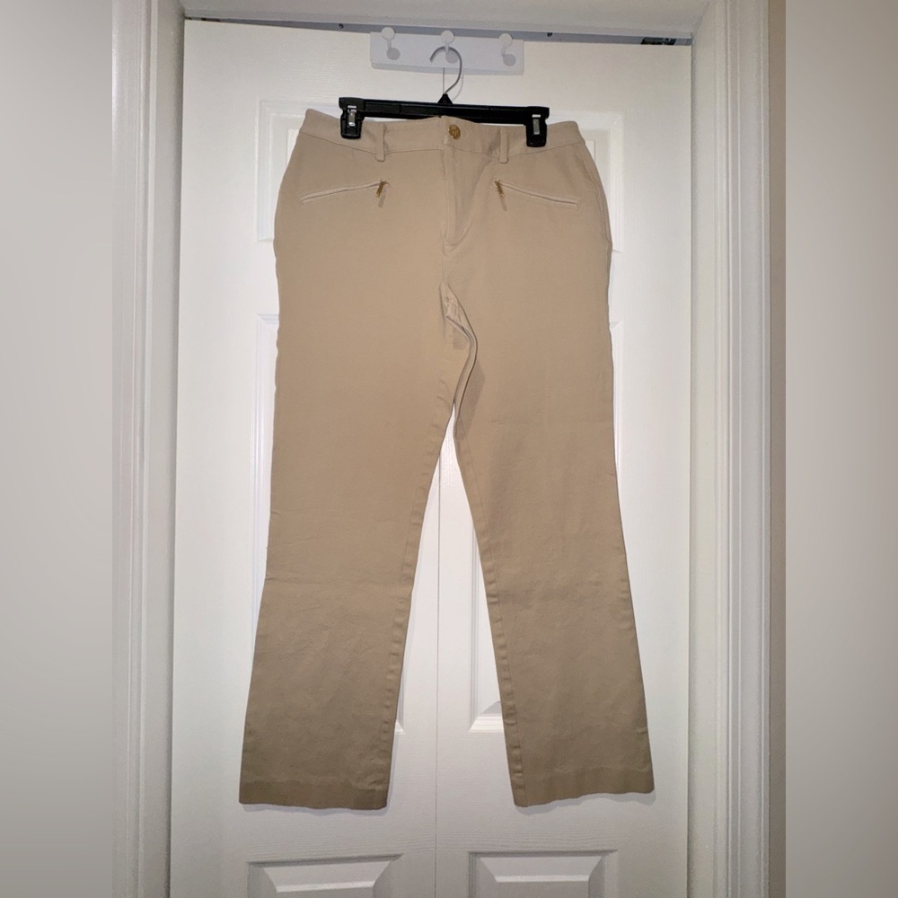 Laurel Ralph Lauren Tan Straight-Leg Pants. Zipper pocket. Size 10. NWOT